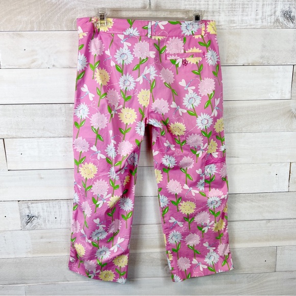 Lilly Pulitzer Floral Capri Pants Size 4 Pockets Pink Dragonfly - Picture 5 of 12
